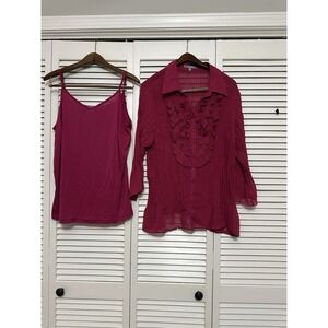 2 Piece Women Plus Size 2XL Top  3/4  Sleeve‎  Top Blouse Barbiecore Beachy